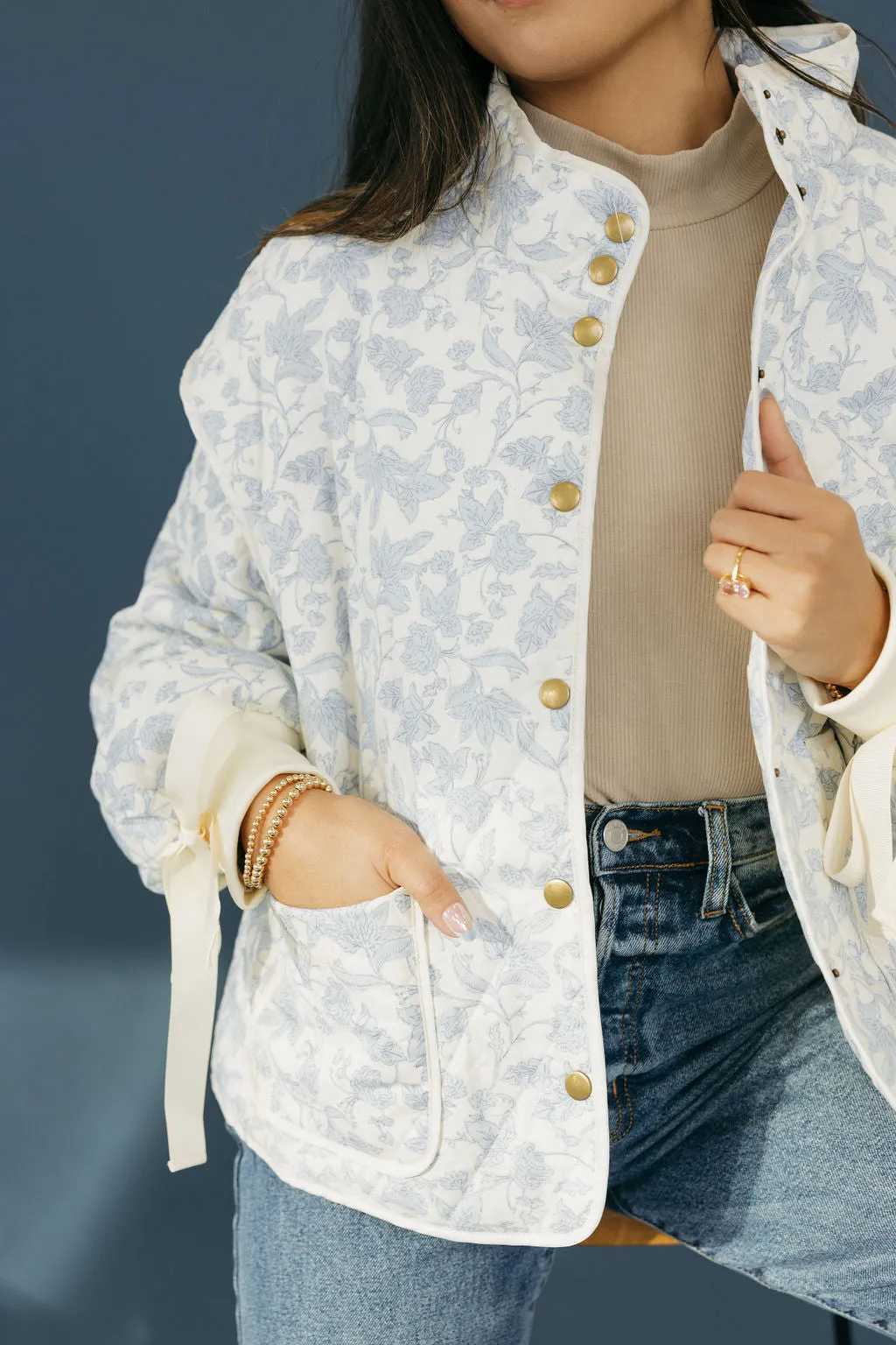 Etta Quilted Jacket-Ivory Blue Floral