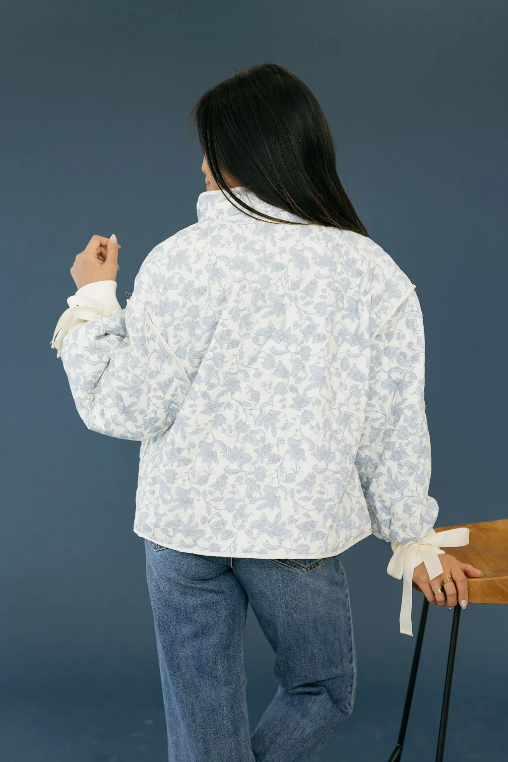 Etta Quilted Jacket-Ivory Blue Floral