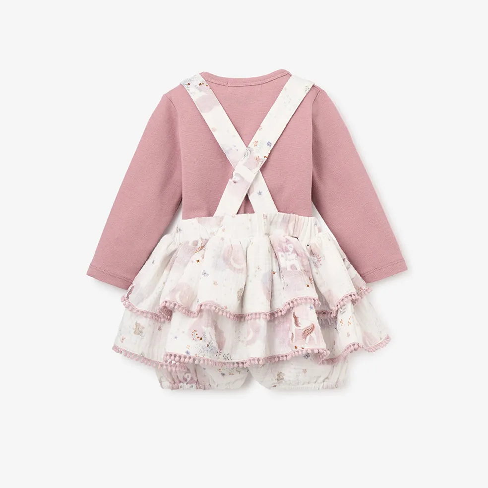 Fairytale Wonderland Organic Muslin Ruffle Bloomer with Straps & Bodysuit