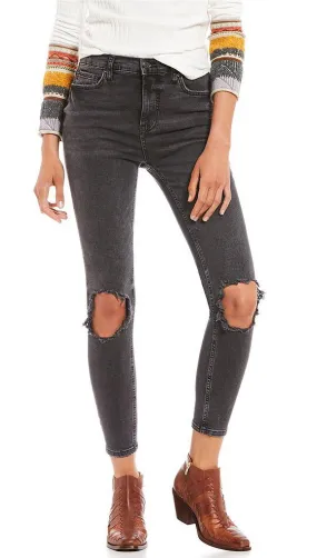 Free People High Rise Busted Skinny Charcoal Black