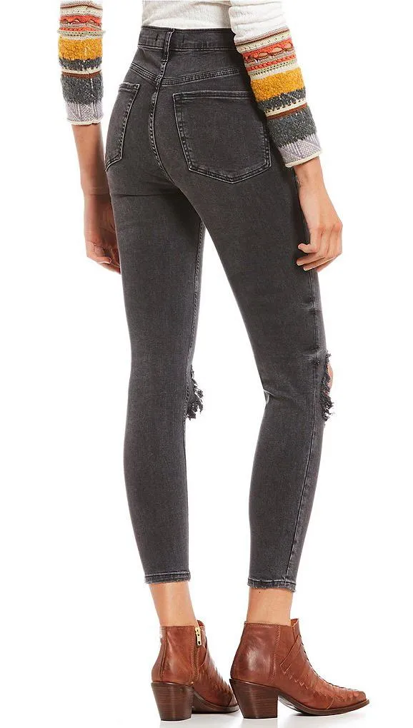 Free People High Rise Busted Skinny Charcoal Black