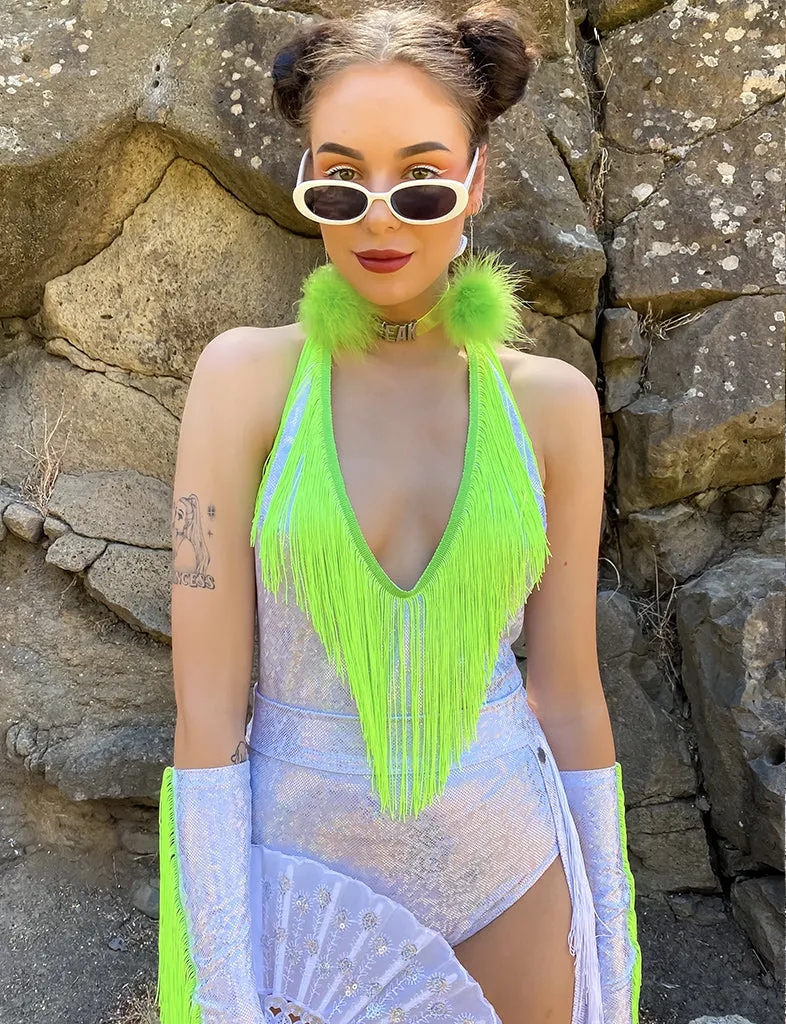 FRINGE BENEFITS BODYSUIT - PLAYA WHITE/NEON GREEN