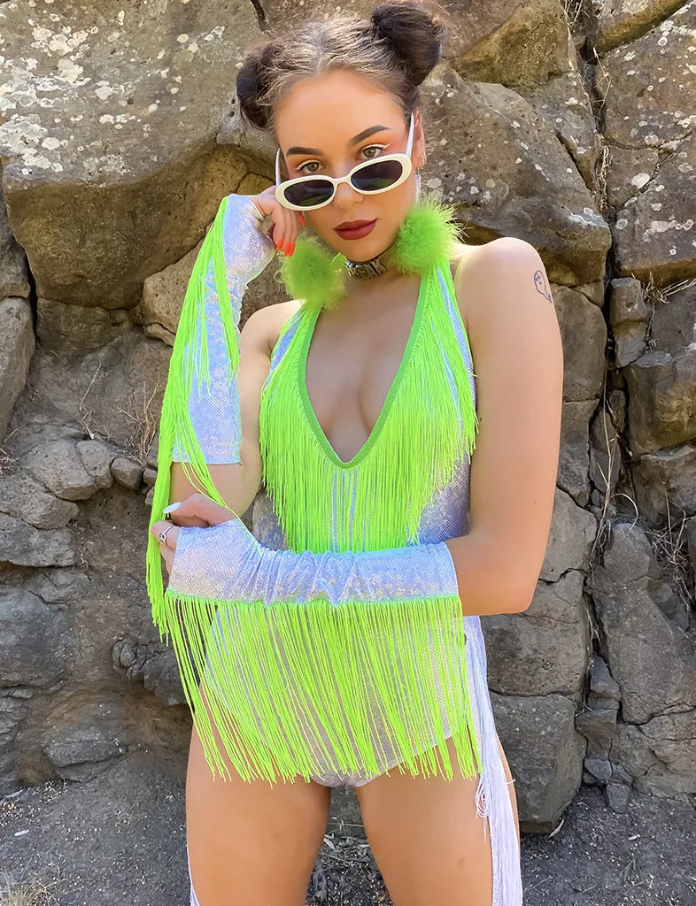 FRINGE BENEFITS BODYSUIT - PLAYA WHITE/NEON GREEN