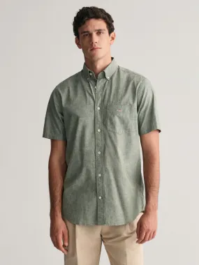 Gant Men Green Solid Button Down Collar Short Sleeves Linen Shirt