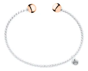 Genuine Sterling Silver Cape Cod Twist Cuff Bracelet with Polished 14k Rose Gold End Beads