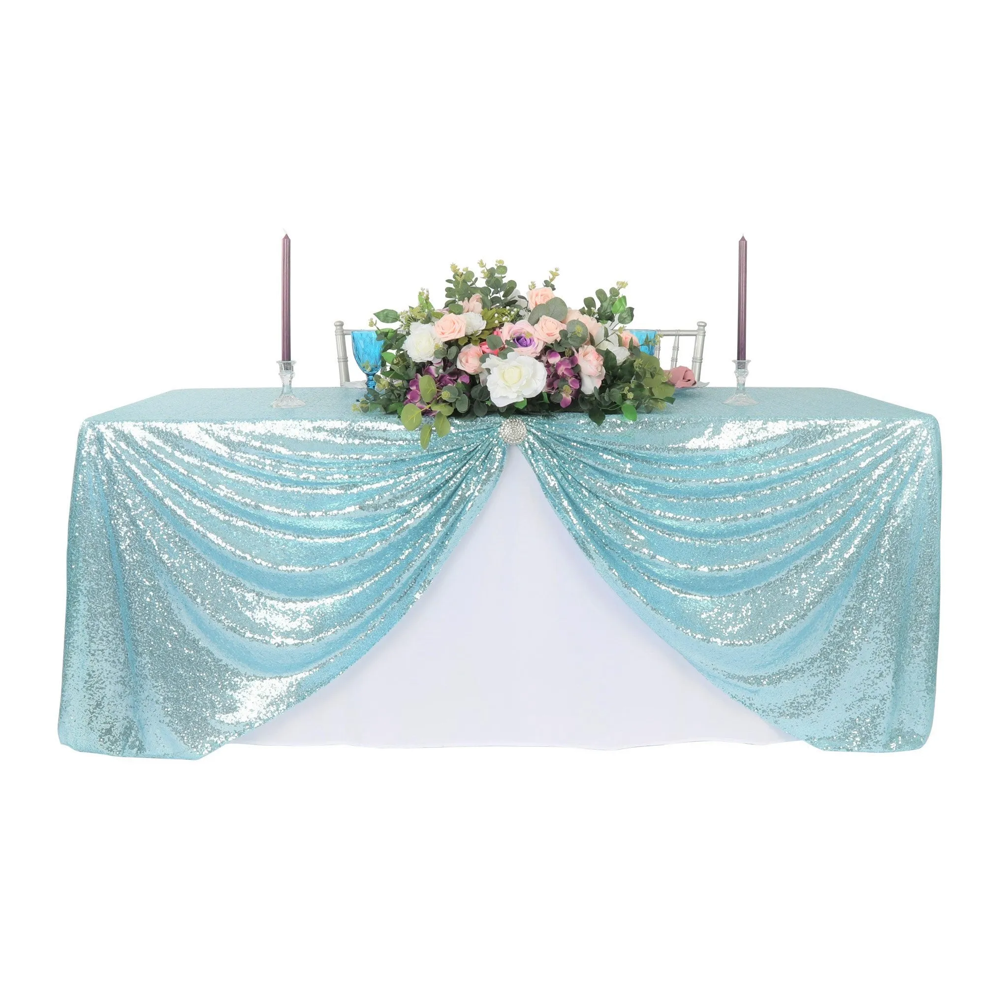 Glitz Sequin Mesh Net Tablecloth  90"x132" Rectangular -  Baby Blue