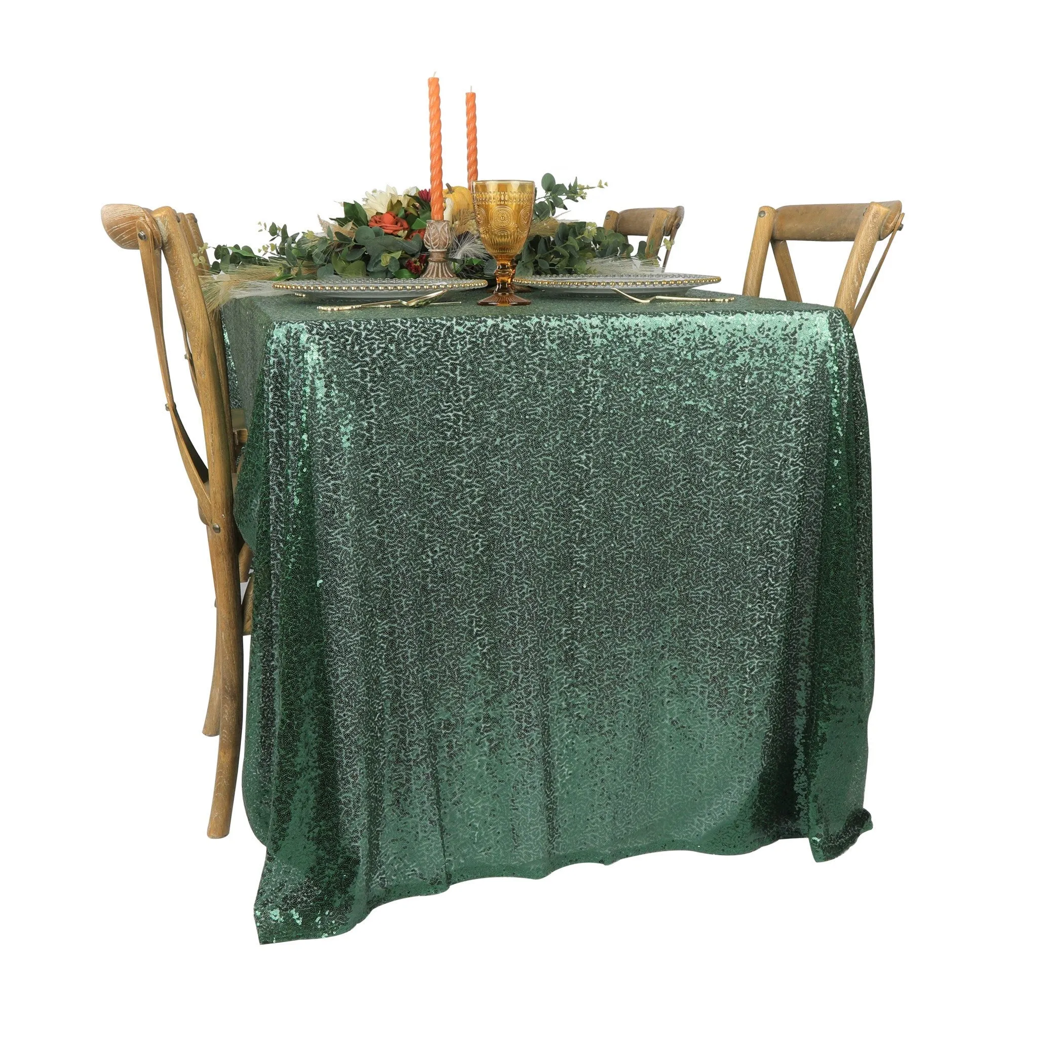 Glitz Sequin Mesh Net Tablecloth  90"x132" Rectangular -  Emerald Green