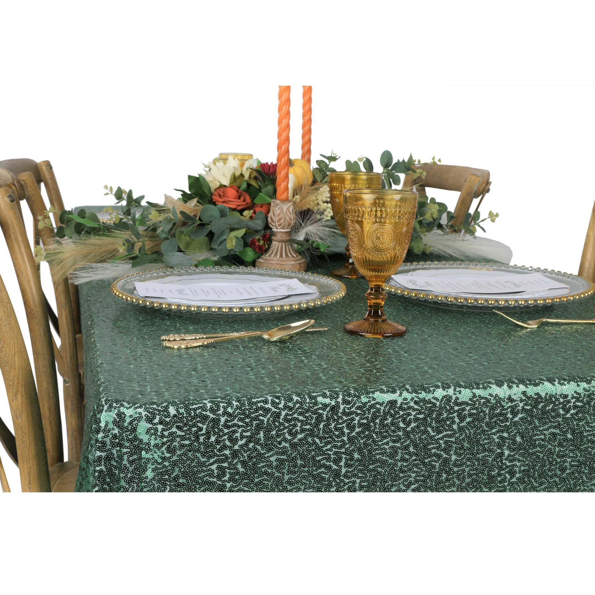 Glitz Sequin Mesh Net Tablecloth  90"x132" Rectangular -  Emerald Green