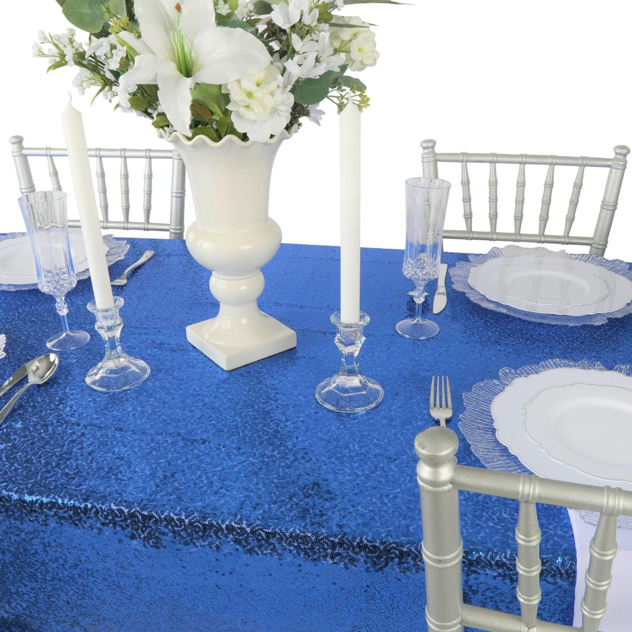 Glitz Sequin Mesh Net Tablecloth  90"x132" Rectangular -  Royal Blue