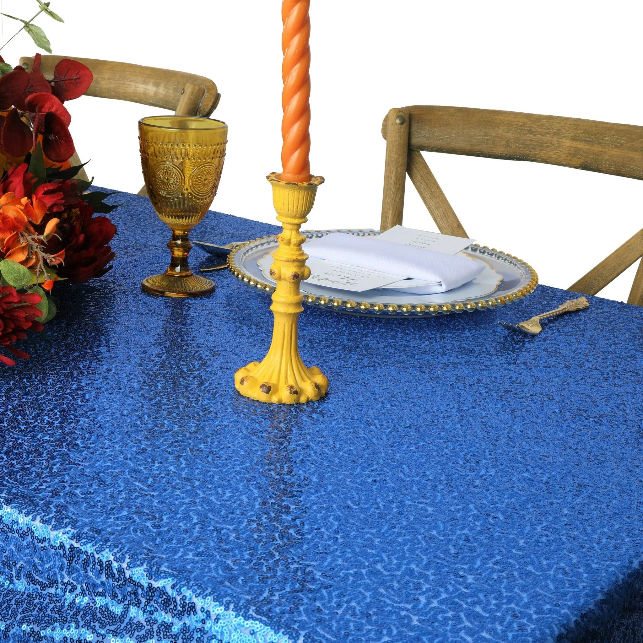 Glitz Sequin Mesh Net Tablecloth  90"x132" Rectangular -  Royal Blue