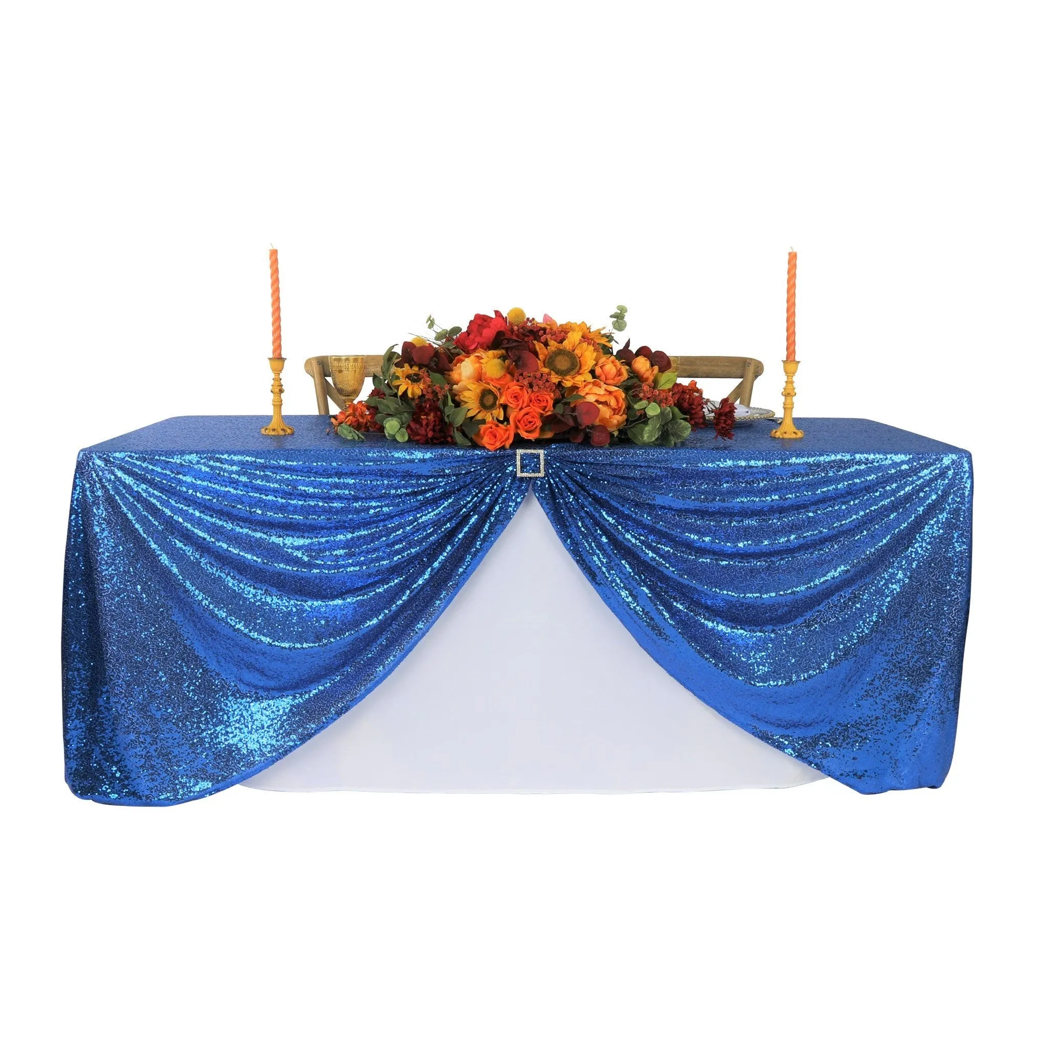 Glitz Sequin Mesh Net Tablecloth  90"x132" Rectangular -  Royal Blue