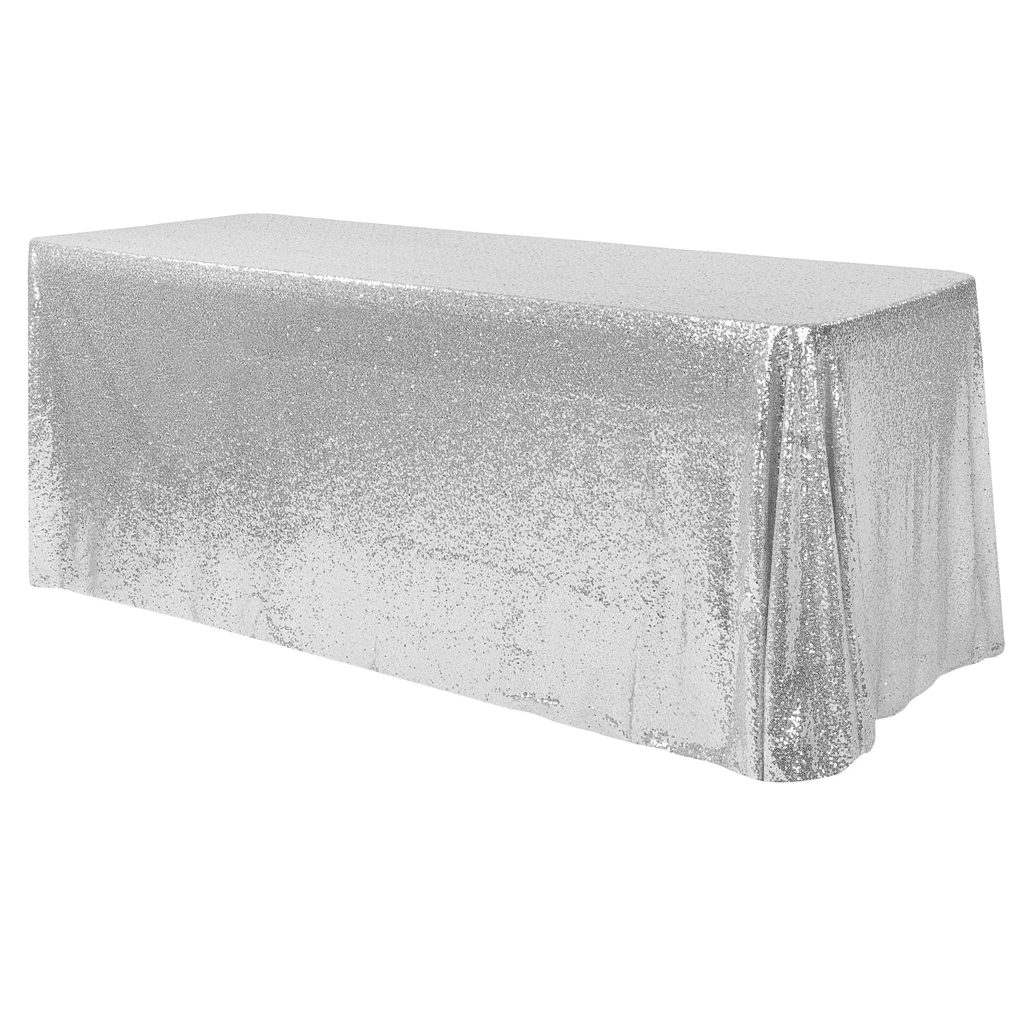 Glitz Sequin Mesh Net Tablecloth  90"x132" Rectangular -  Silver