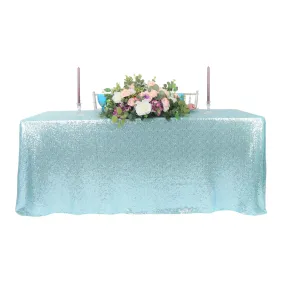 Glitz Sequin Mesh Net Tablecloth  90"x156" Rectangular -  Baby Blue