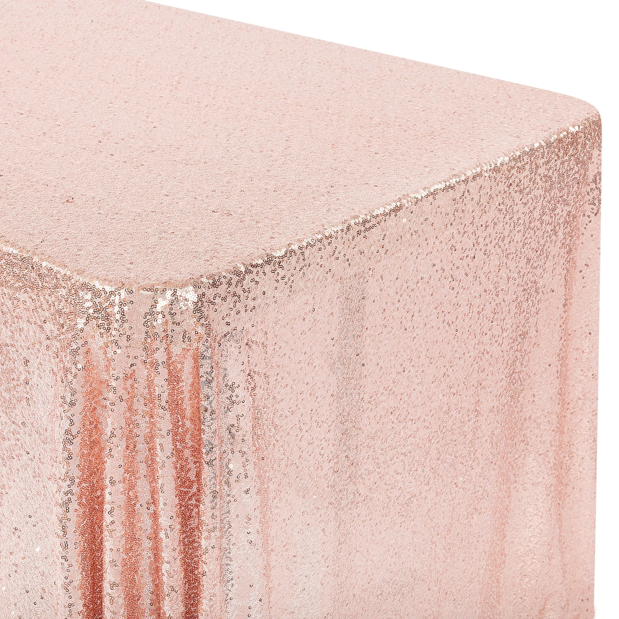 Glitz Sequin Mesh Net Tablecloth  90"x156" Rectangular -  Blush/Rose Gold