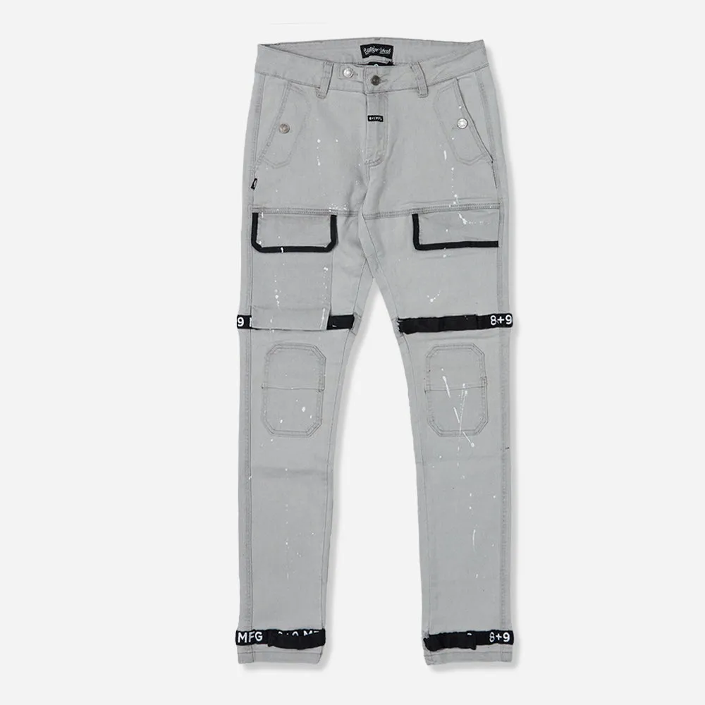 Grey Splatter Denim Slim Strapped Up Utility Jeans