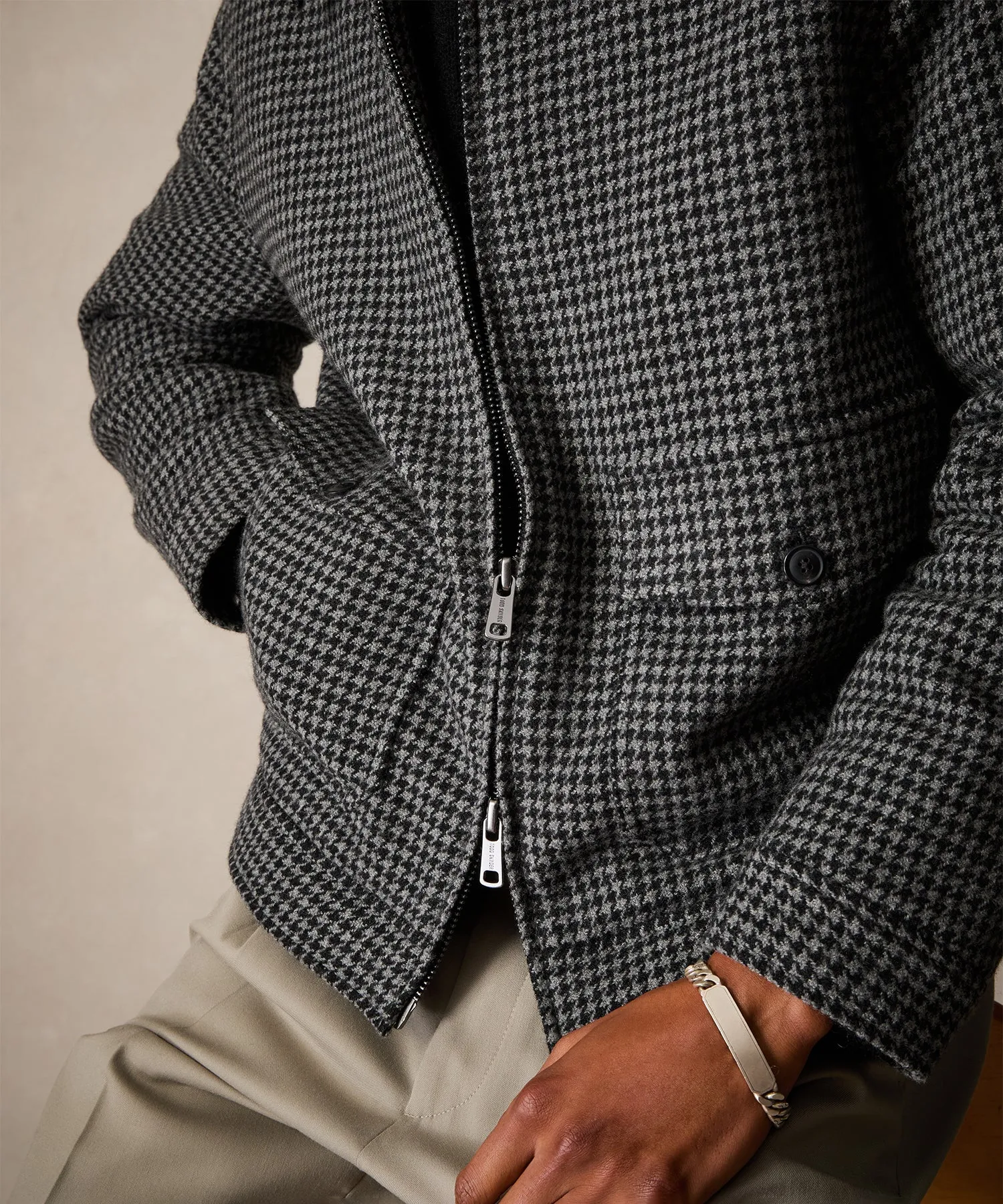 Houndstooth Flight Jacket in Charcoal