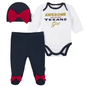 Houston Texans Baby Girls Bodysuit, Footed Pant, and Cap Set