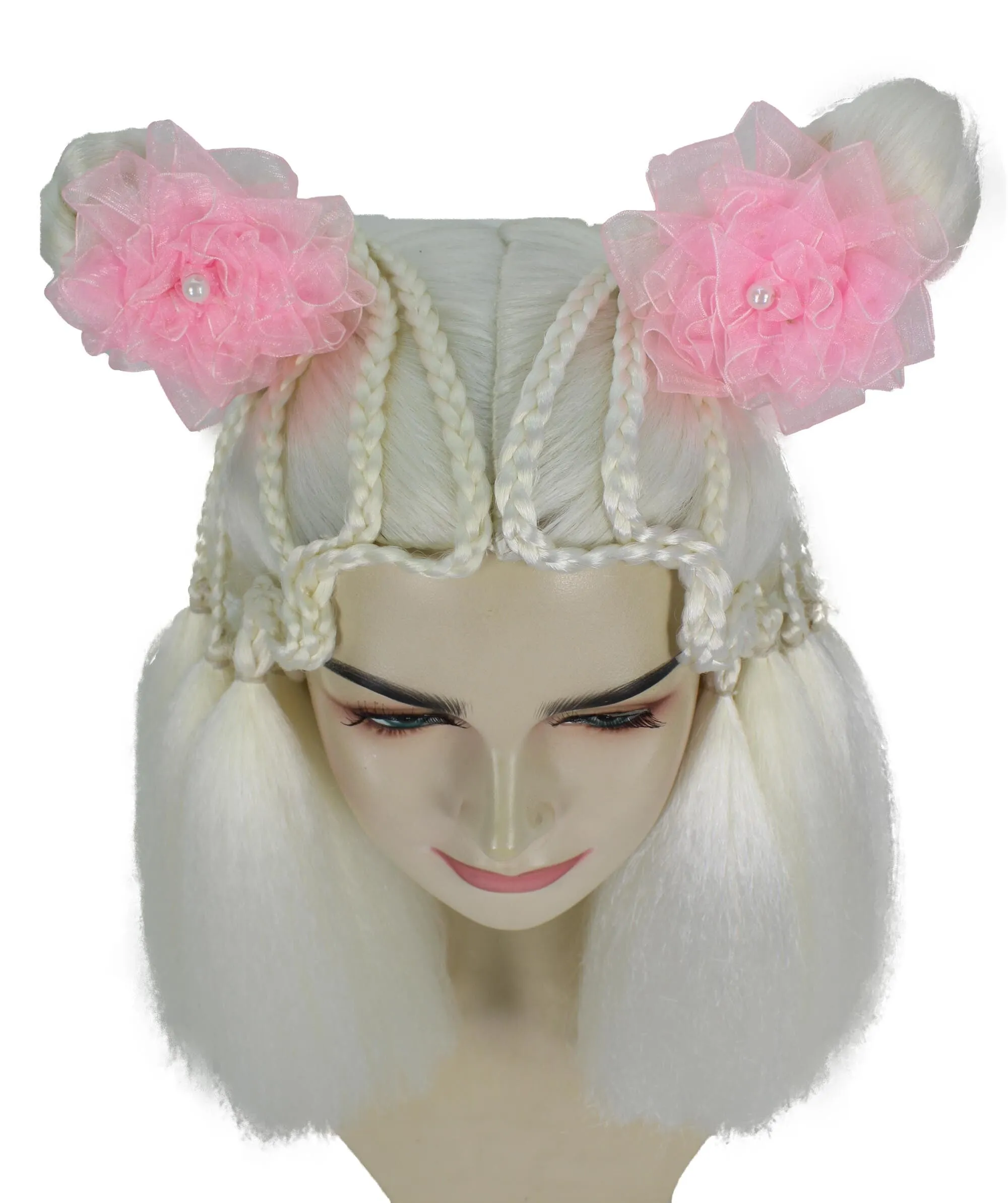 HPO Adult Women's Sister Doll White Wig, Best for Halloween, Flame-retardant Synthetic Fiber