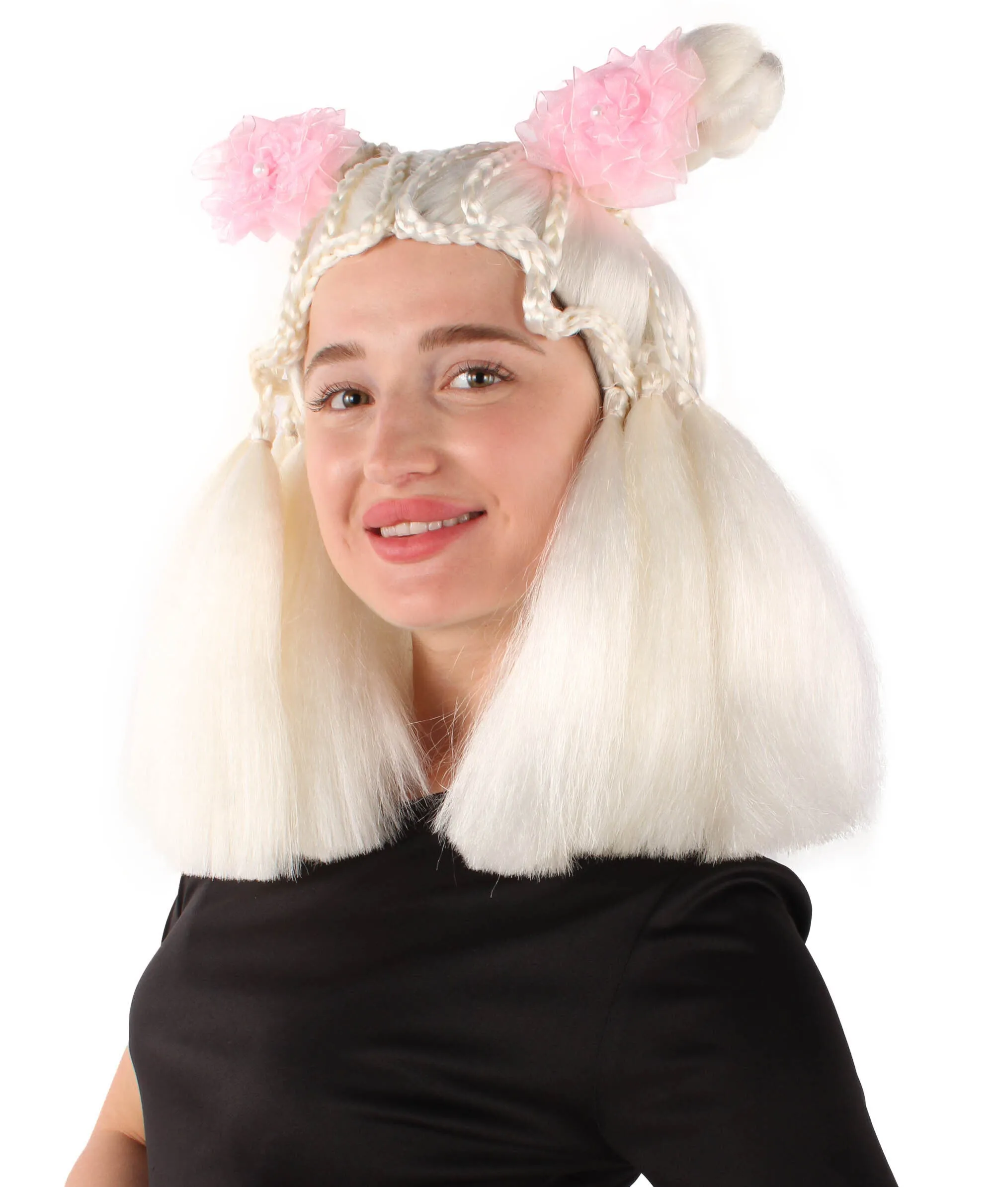 HPO Adult Women's Sister Doll White Wig, Best for Halloween, Flame-retardant Synthetic Fiber