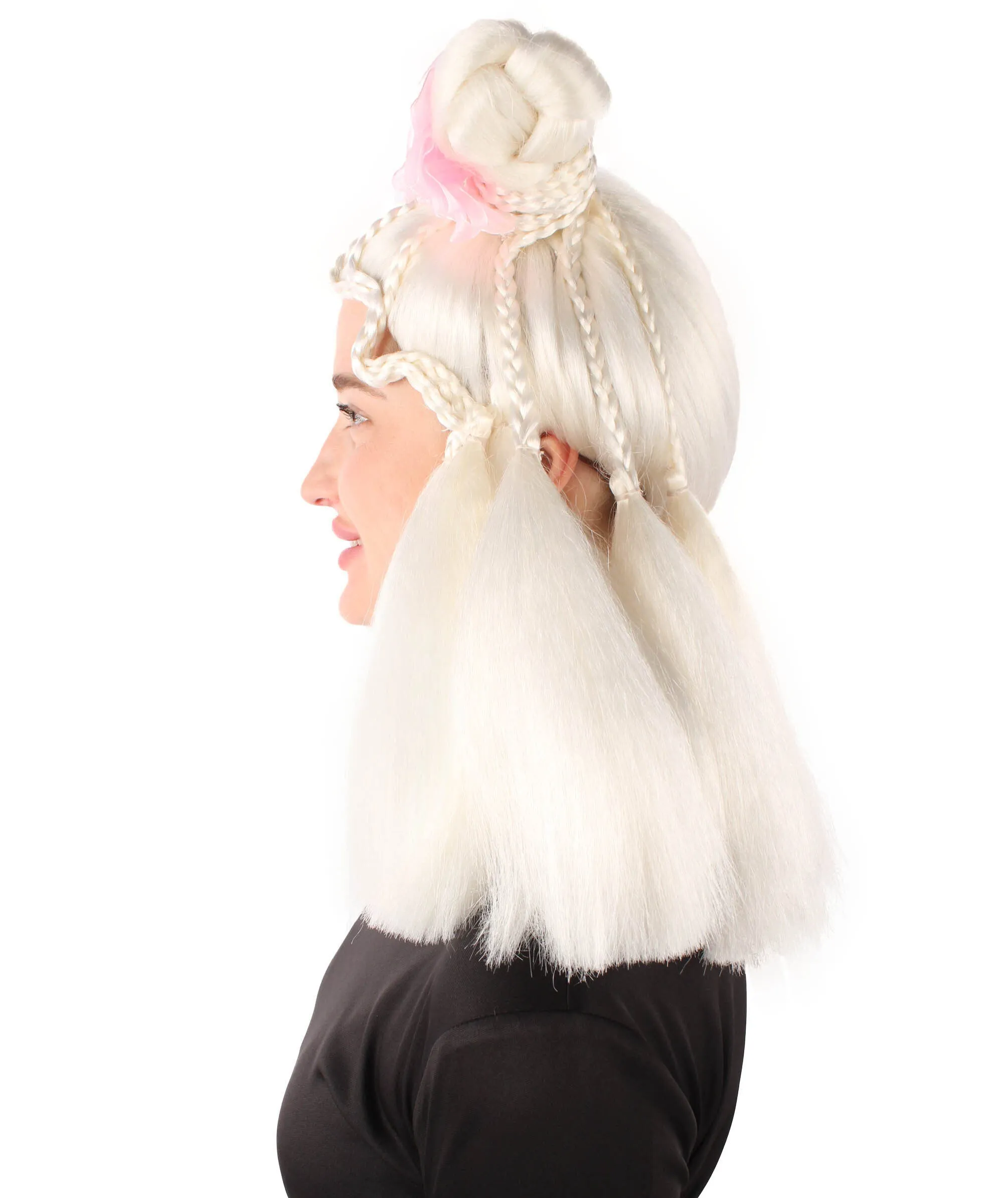 HPO Adult Women's Sister Doll White Wig, Best for Halloween, Flame-retardant Synthetic Fiber