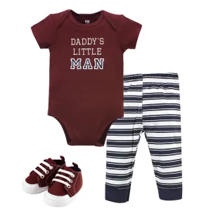 Hudson Baby Cotton Bodysuit, Pant and Shoe Set, Boy Daddy Short Sleeve