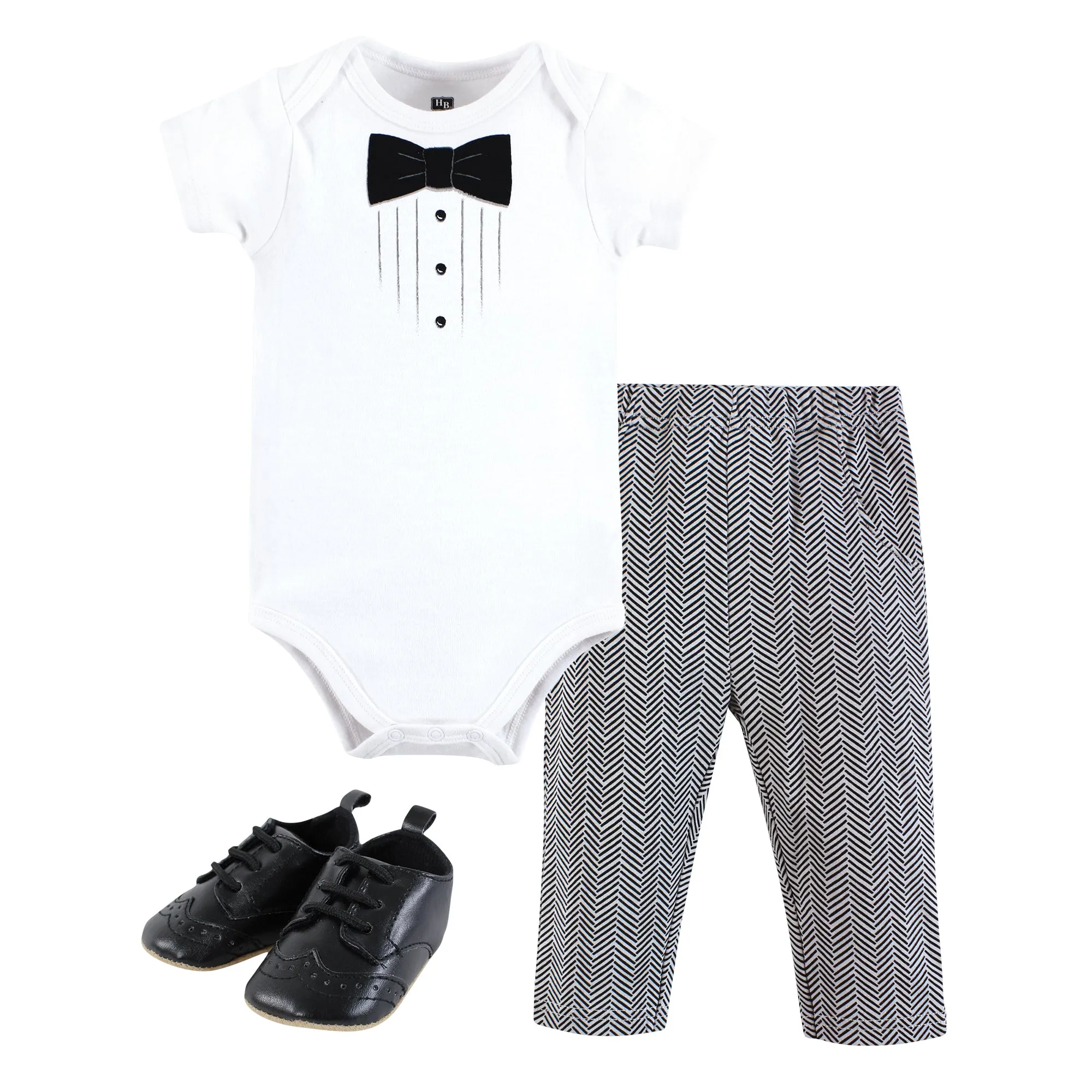 Hudson Baby Cotton Bodysuit, Pant and Shoe Set, Tweed Tux