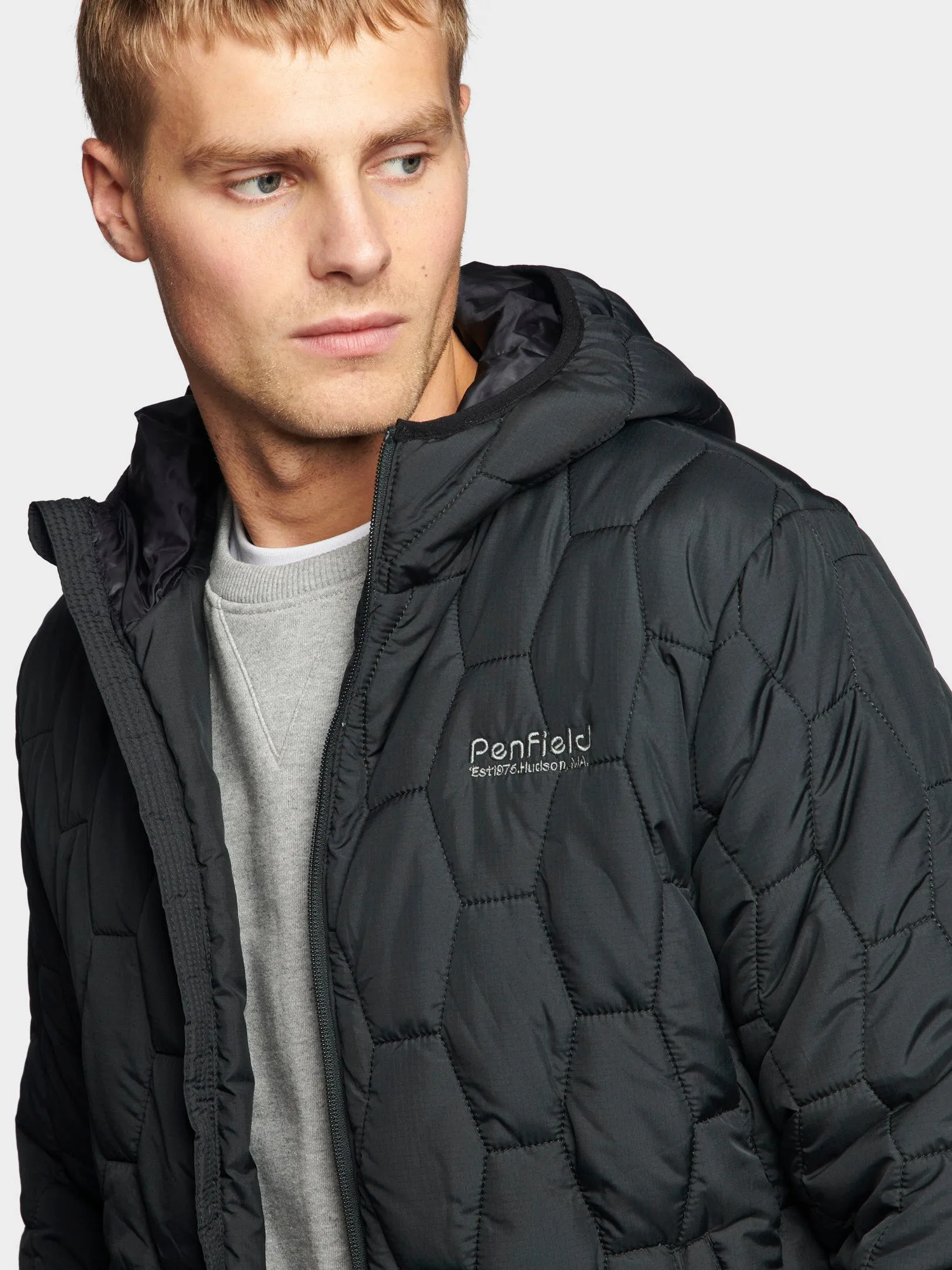 Hudson Script Hexagon Quilt Jacket in Black