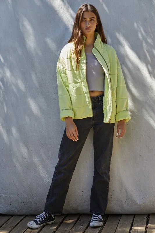 In The Know Quilted Jacket in Limeaide