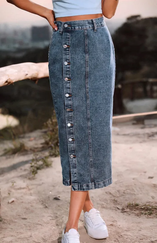 Irregular Split Denim High Waist Skirt