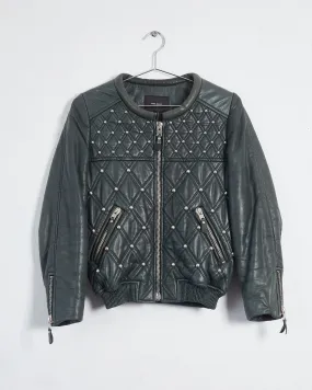 Isabel Marant stud quilted leather bomber jacket, green, 8