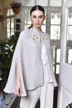 Ivory Silk Floral Embroidered crystal cape