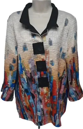 Jacket-Multi Color Print- Quilted-Button Front-2 Pocket-A43746j