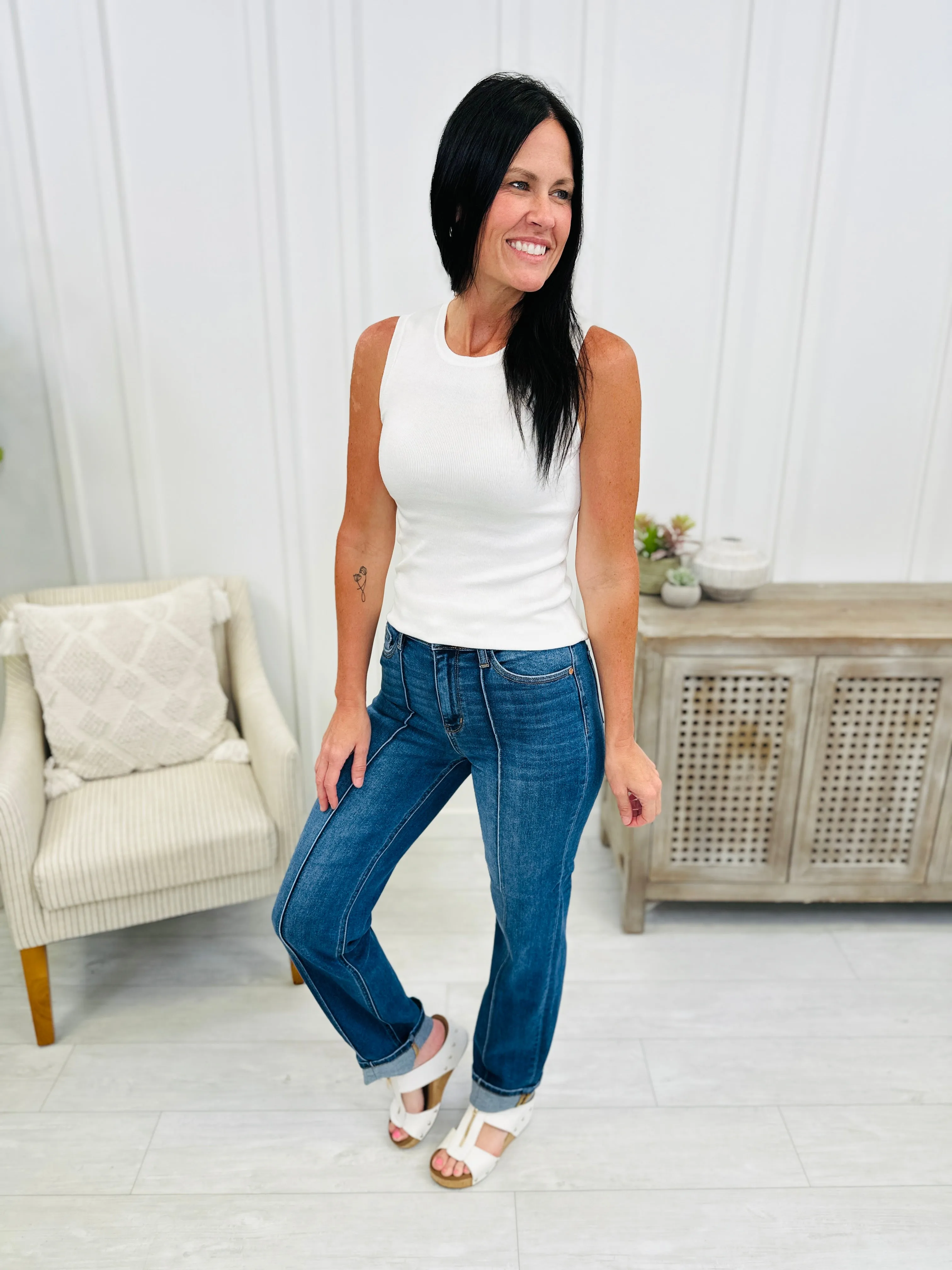 Judy Blue Waiting for You Cuffed Straight Leg Jeans in Reg/Curvy