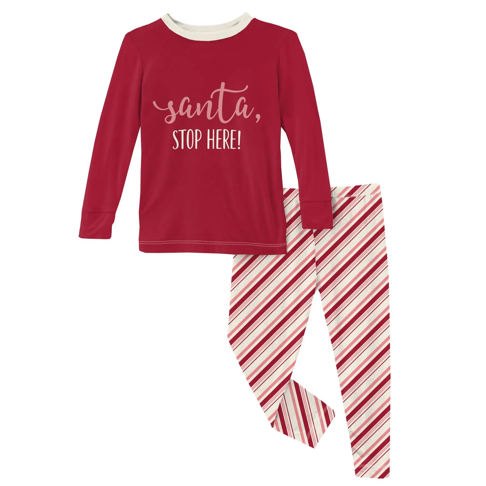 KicKee Pants Strawberry Candy Cane Stripe Graphic Tee L/S Pajama Set