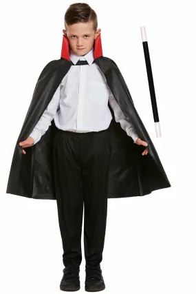 Kids Wizard Black Cape Magic Wand World Book Day Party Fancy Dress Set