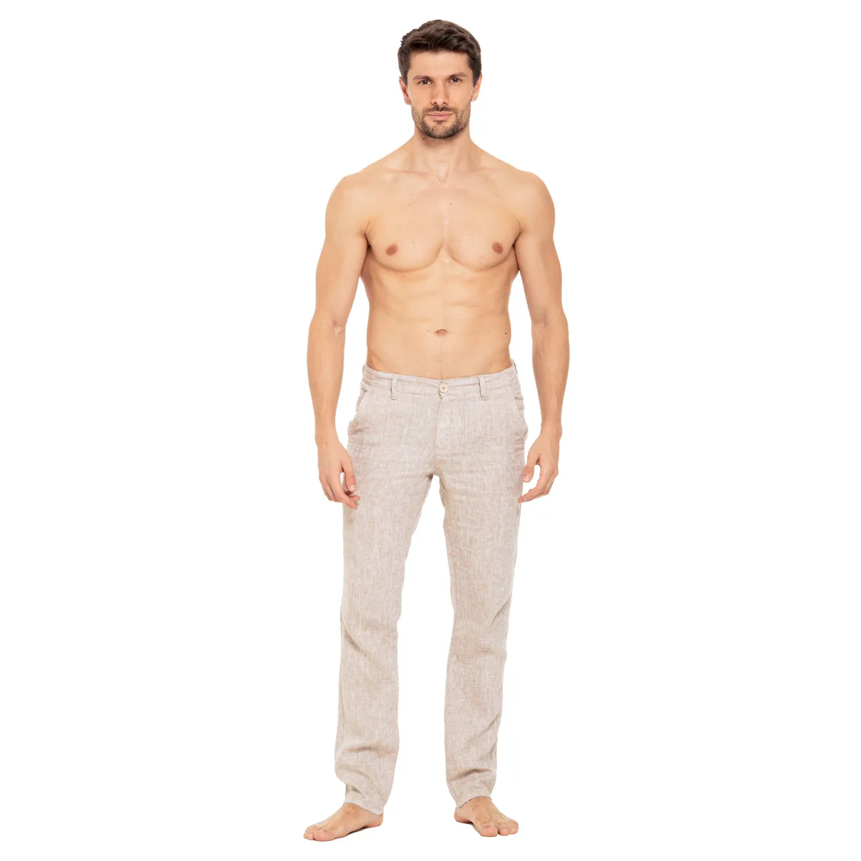 Linen Slim Fit Pants - Beige