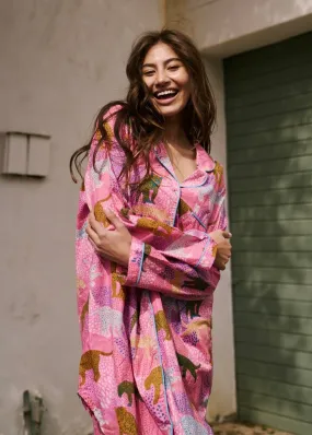 Long Sleeve Sleepshirt With Leopard Print In Pink