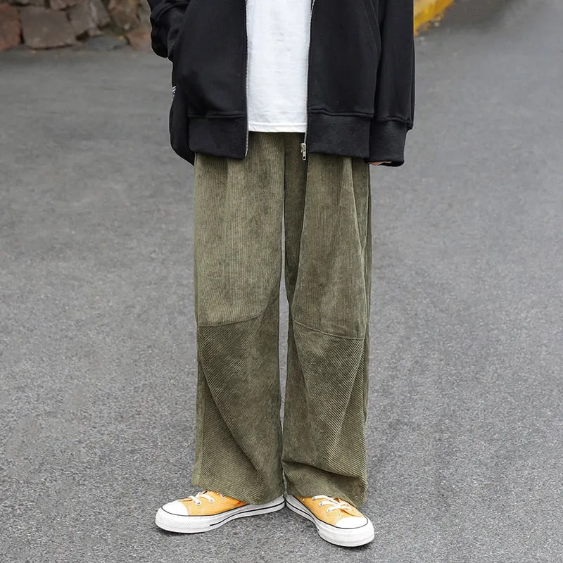 Men Corduroy Harajuku Wide Leg Pants 2023 Overalls Mens Japanese Streetwear Sweatpants Male Korean Casual Joggers Pants