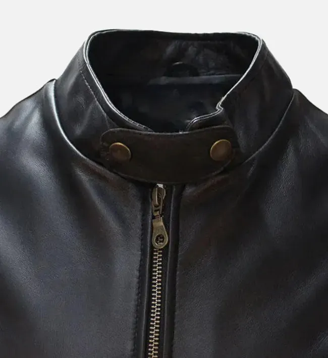 Men's Black & White Cafe Racer Leather Jacket