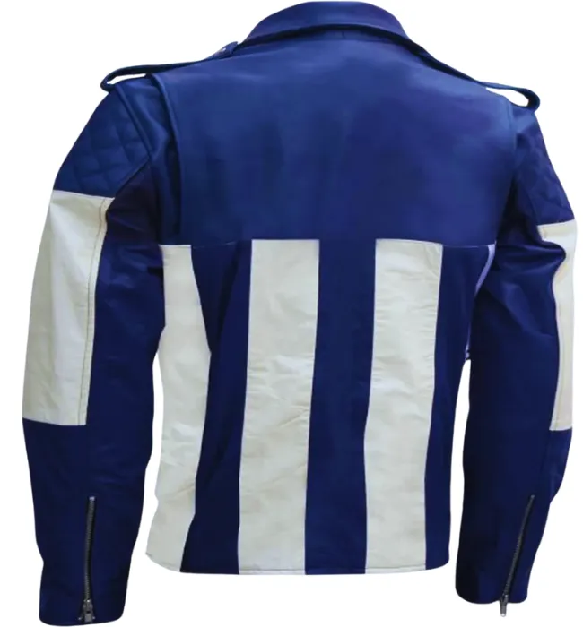 Mens Blue and White Motorcycle Leather Jacket