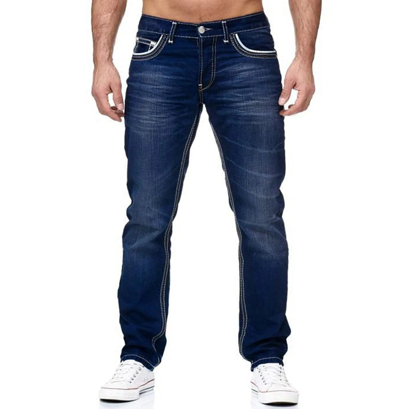 Men's Classic Straight Cut Washed Denim Jeans