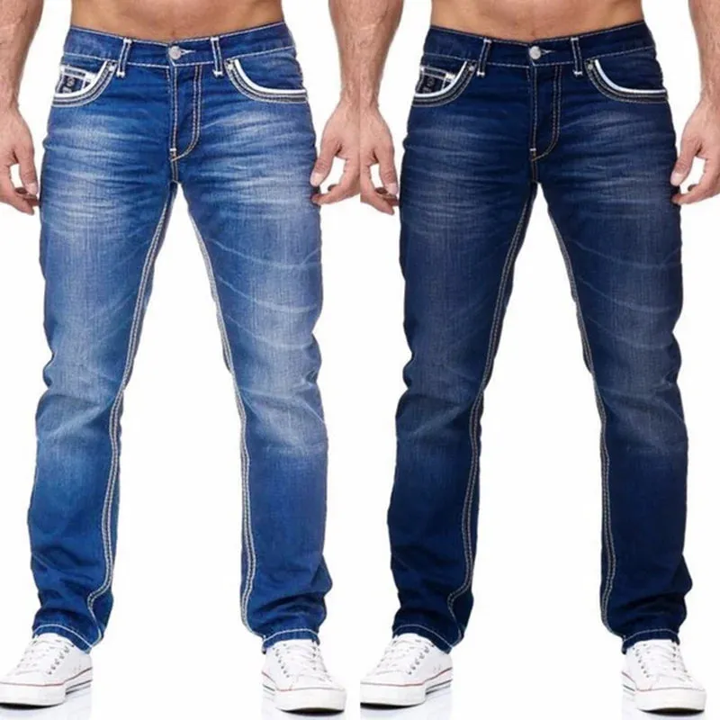 Men's Classic Straight Cut Washed Denim Jeans