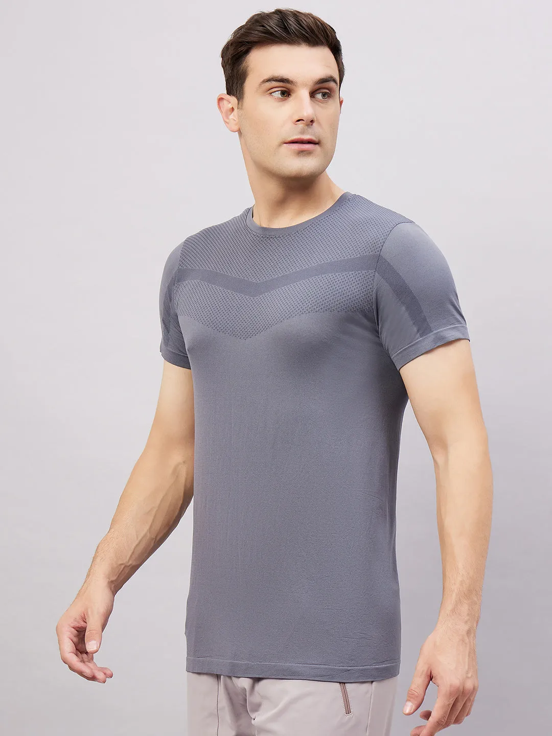 Men's Round Neck Half Sleeves Seamless T-Shirt - Lightgreen