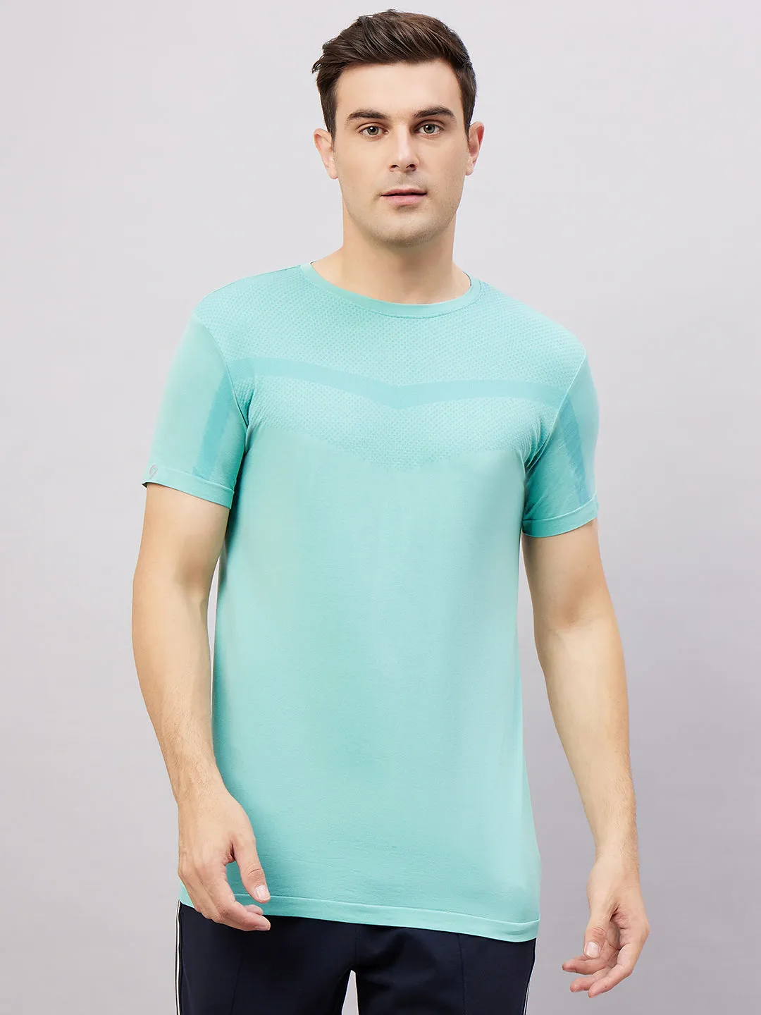 Men's Round Neck Half Sleeves Seamless T-Shirt - Lightgreen