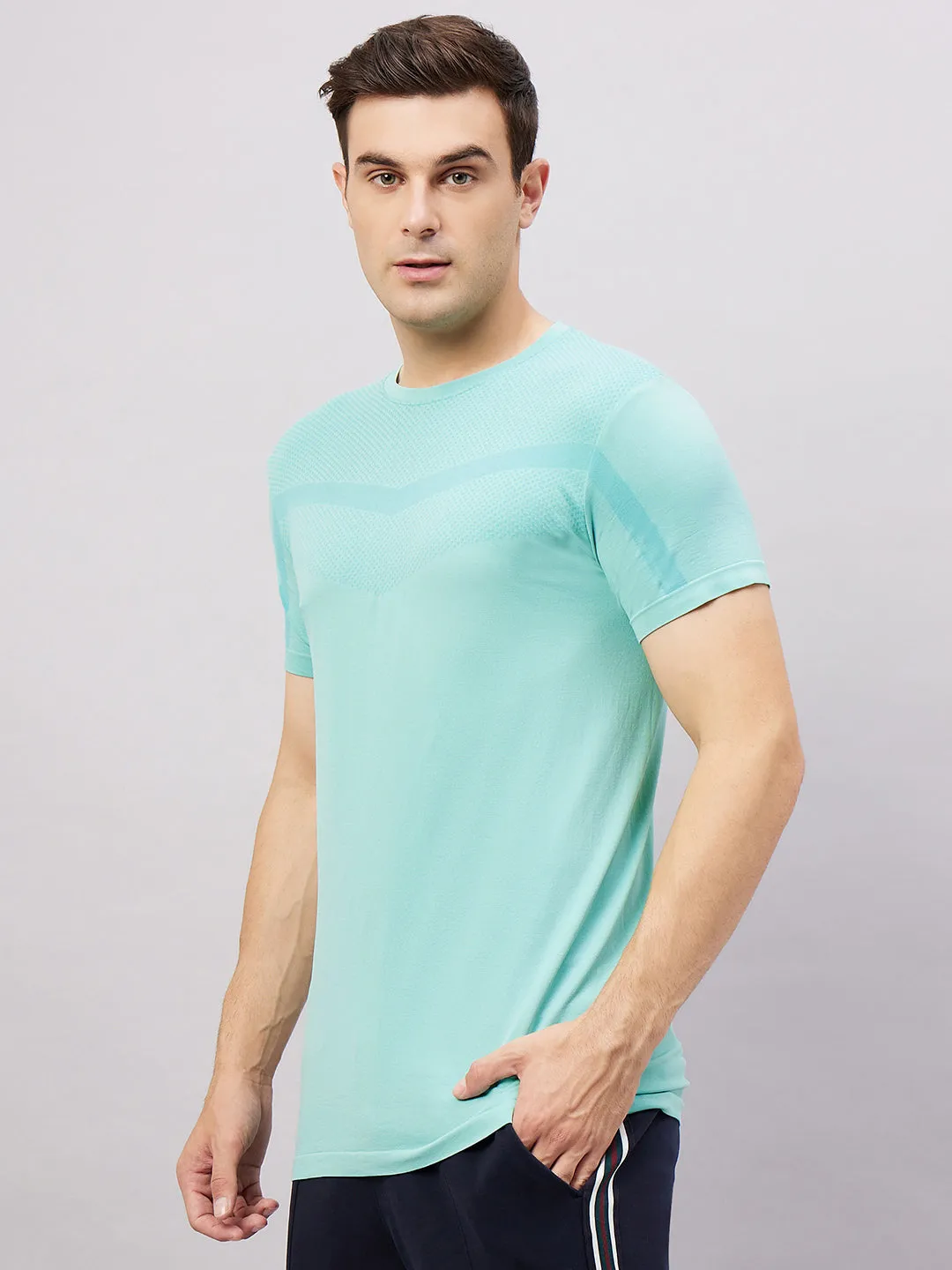 Men's Round Neck Half Sleeves Seamless T-Shirt - Lightgreen