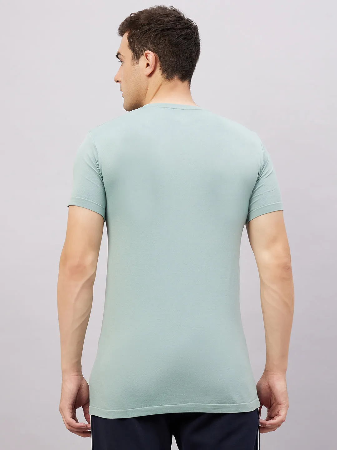 Men's Round Neck Half Sleeves Seamless T-Shirt - Lightgreen