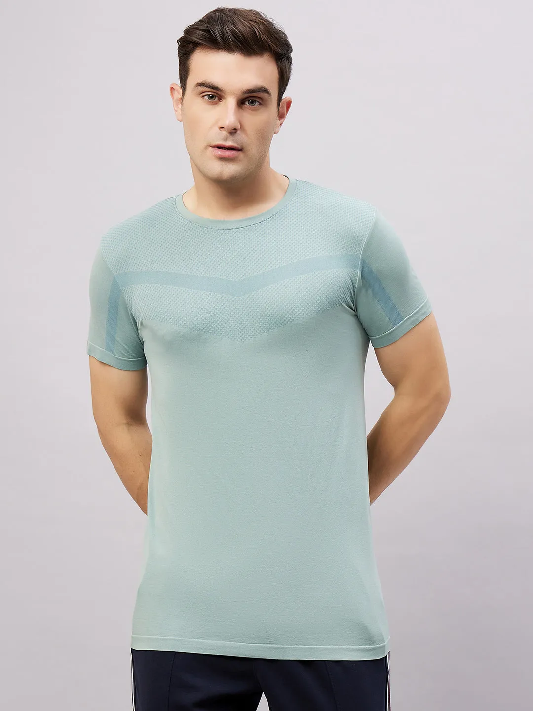 Men's Round Neck Half Sleeves Seamless T-Shirt - Lightgreen