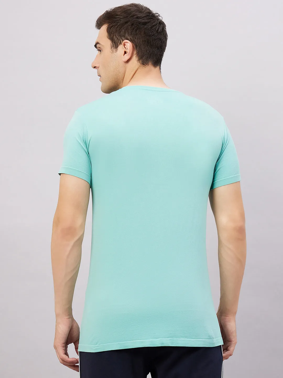 Men's Round Neck Half Sleeves Seamless T-Shirt - Lightgreen