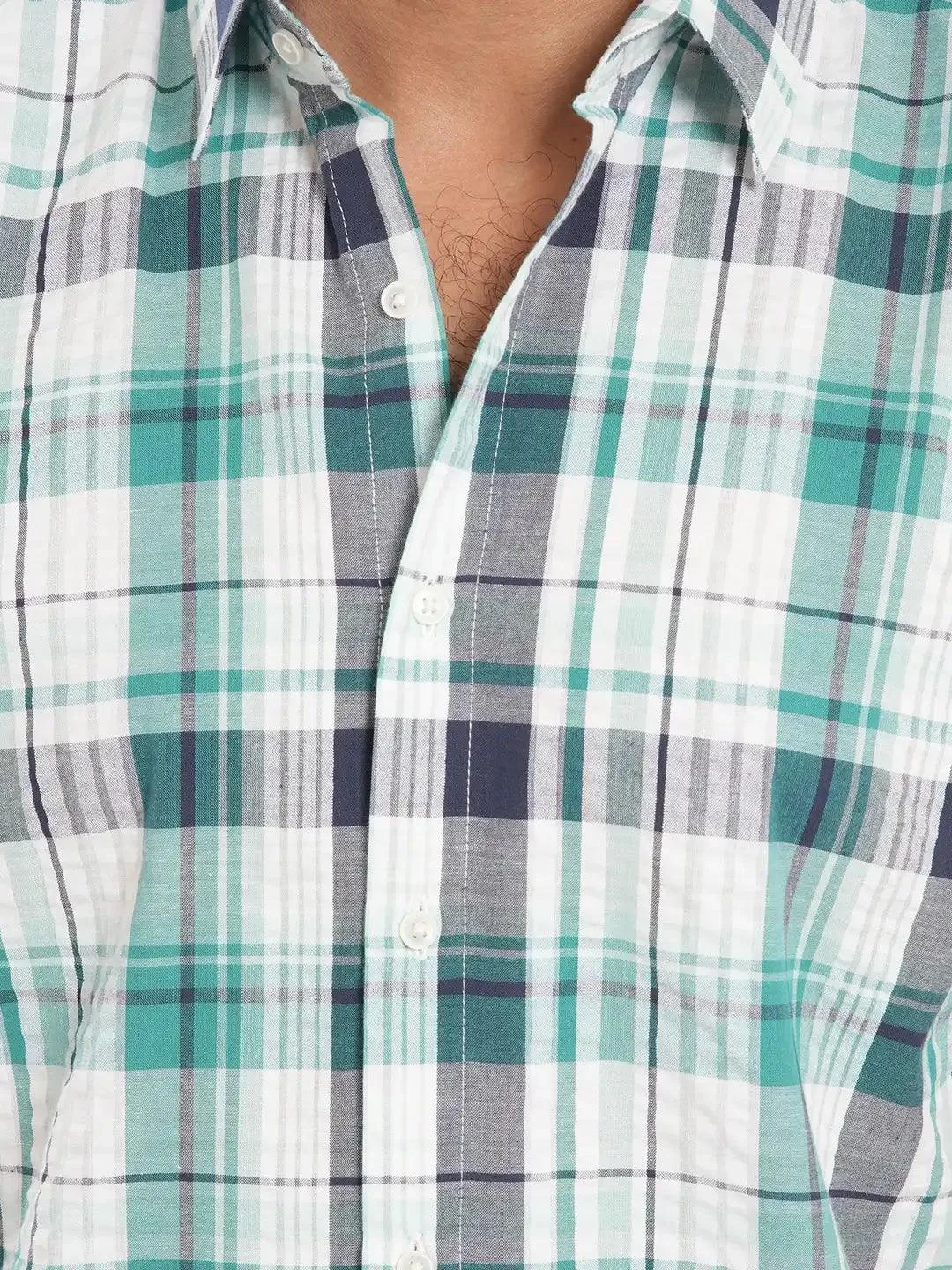 Men's Short Sleeve Casual Shirt in Mint Green Check