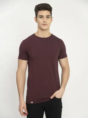 Men's Wine Solid Crew Neck T-Shirt